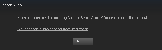 An error occurred while updating (connection time out)